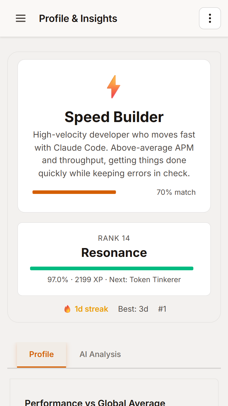 Profile and Insights — mobile view